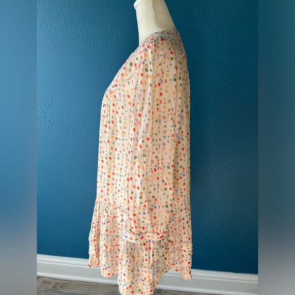 Anthropologie Maeve Paccia Button Down Tunic Top Cream Print Ruffle Hem Size SM - Picture 6 of 9